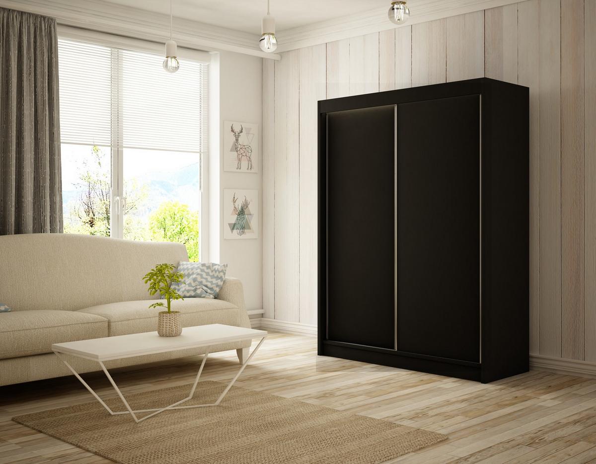 KLEIDERSCHRANK BEROG mit LED - 150 cm - Schwarz - Schwarz, Holzwerkstoff (150/215/61cm) - ALTDECOR