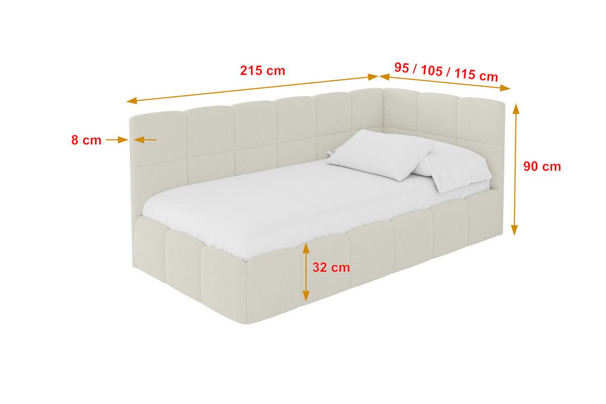 EINZELBETT Jugendbett mit Bettkasten Links, ohne Matratze - LIVY 90x200 Beige - Hellbraun, Holzwerkstoff/Textil (90/200cm) - ALTDECOR