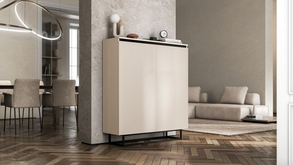 HIGHBOARD Selene 2D Kachmir Matt 111 cm - Kaschmir/Schwarz, Holzwerkstoff/Metall (111/125/35cm) - Meble Lindner