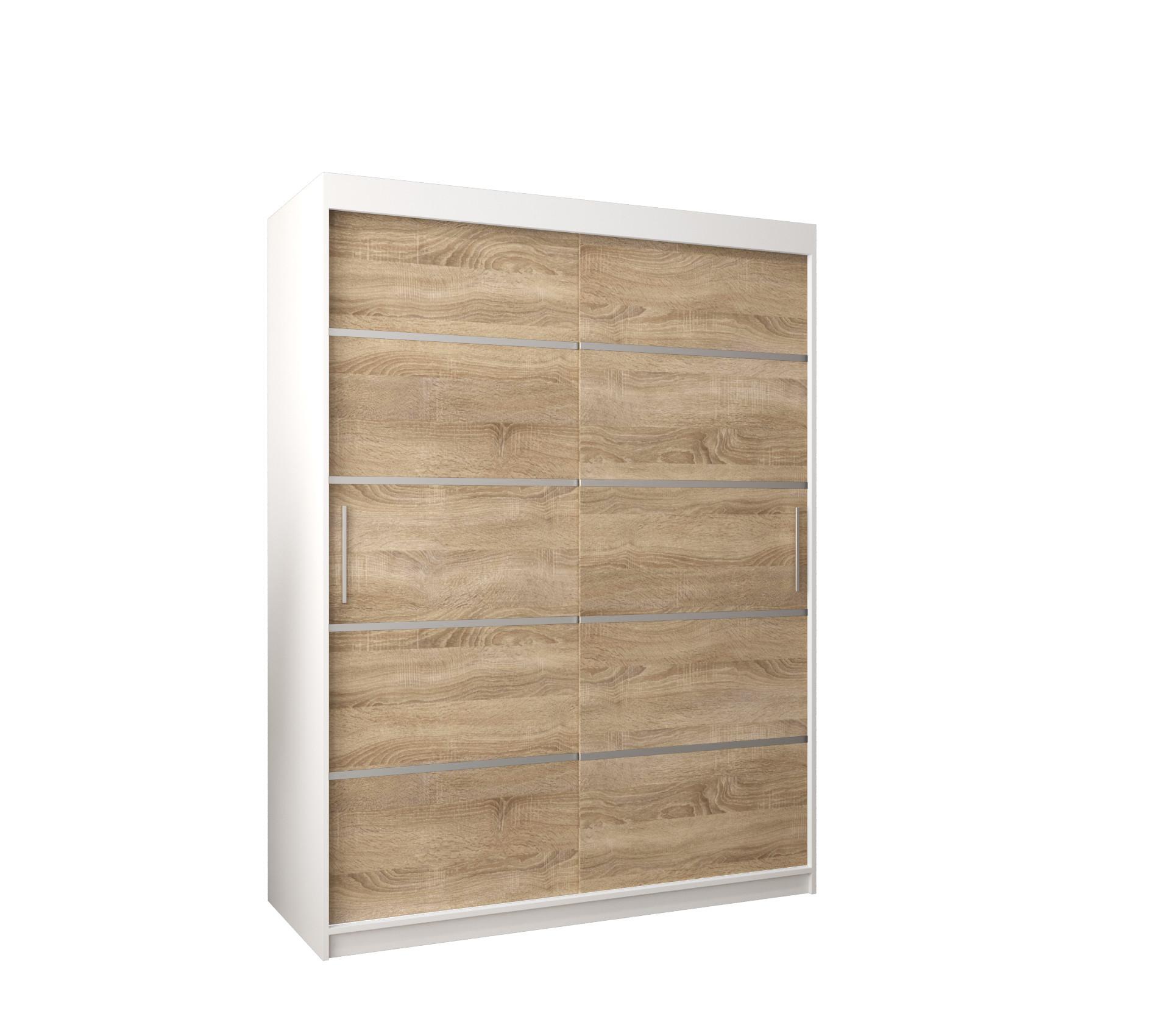 SCHWEBETÜRENSCHRANK 200/150/62 2-türig - Silberfarben/Weiß, Holz/Kunststoff (150/200/62cm) - MÖBEL KRYSPOL