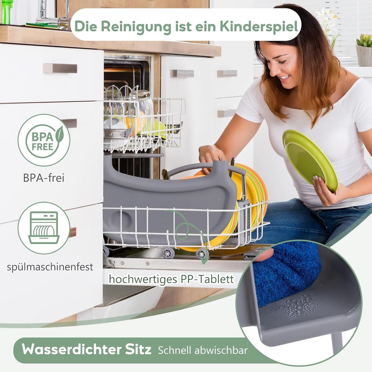 BABYHOCHSTUHL Grau - Grau, Kunststoff (66/87/61.5cm) - COSTWAY