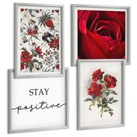 BILDER SET 4er Set - 50x50 cm & 40x60 cm Silberner Rahmen - Inschrift mit roten Rosen - Silberfarben, Kunststoff (50/50cm) - TULUP