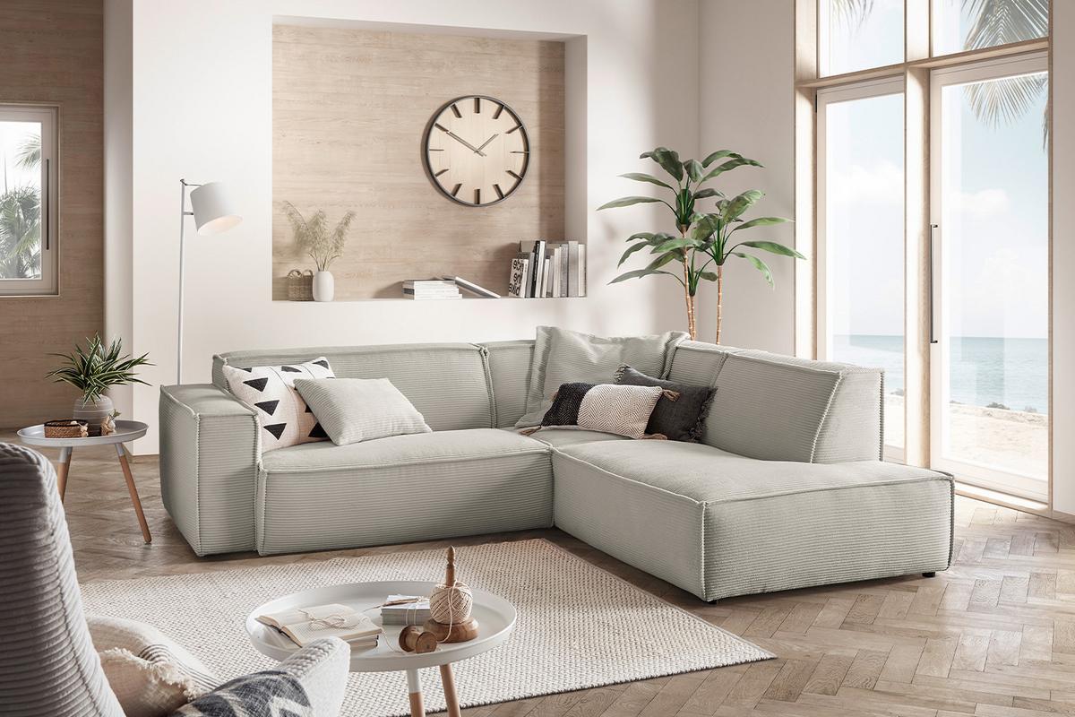 ECKSOFA SAMU Steingrau Cord - Greige/Schwarz, Textil (254/224cm) - KAWOLA