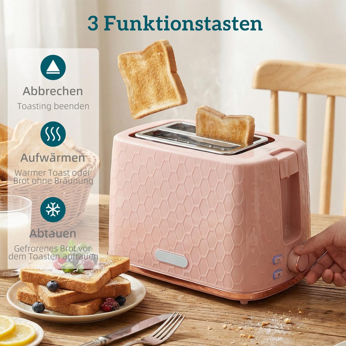 WASSERKOCHER SET mit Toaster aus Edelstahl Rosa - Rosa, Kunststoff (19.5/23.4/24.2cm) - HOMCOM