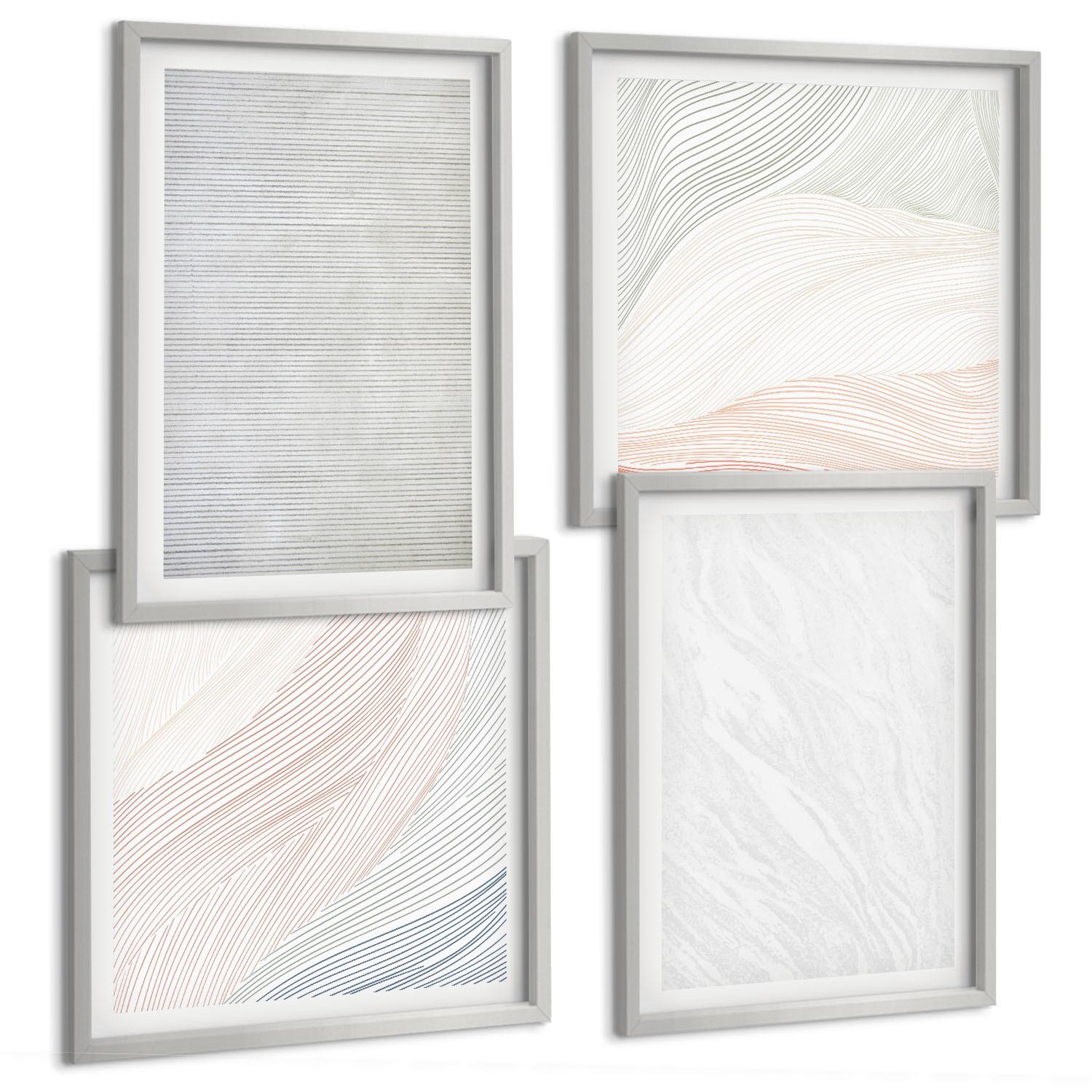 BILDER SET 4er Set - 50x50 cm & 40x60 cm Silberner Rahmen - Leuchtende Strukturen, Sandmuster - Silberfarben, Kunststoff (50/50cm) - TULUP