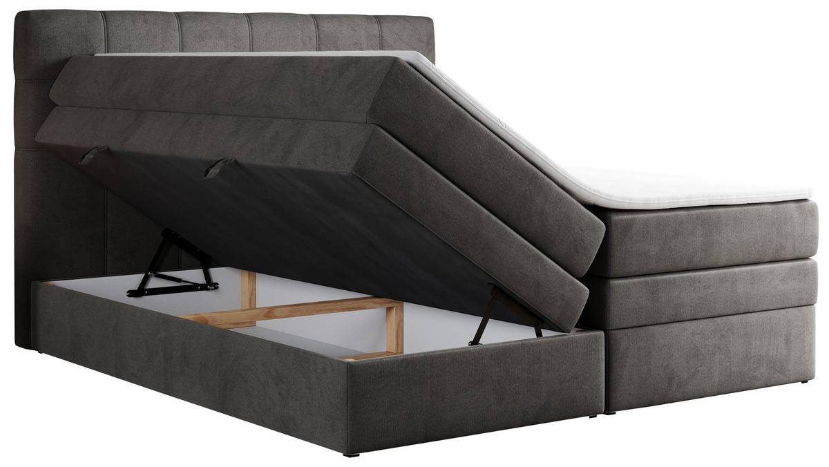 BOXSPRINGBETT ERNI KING 140/200 Dunkelgrau Velvet - H4 - Dunkelgrau, Holz/Textil (140/200cm) - MKS