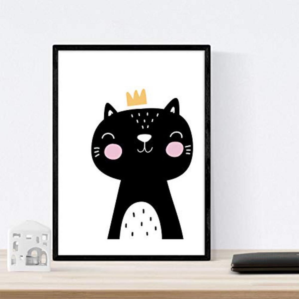 POSTER Set mit 4 Fox, Leon, Katze und Tiger Tieren A4 Schwarzer Rahmen - Schwarz, Papier (29.7/3cm) - Nacnic