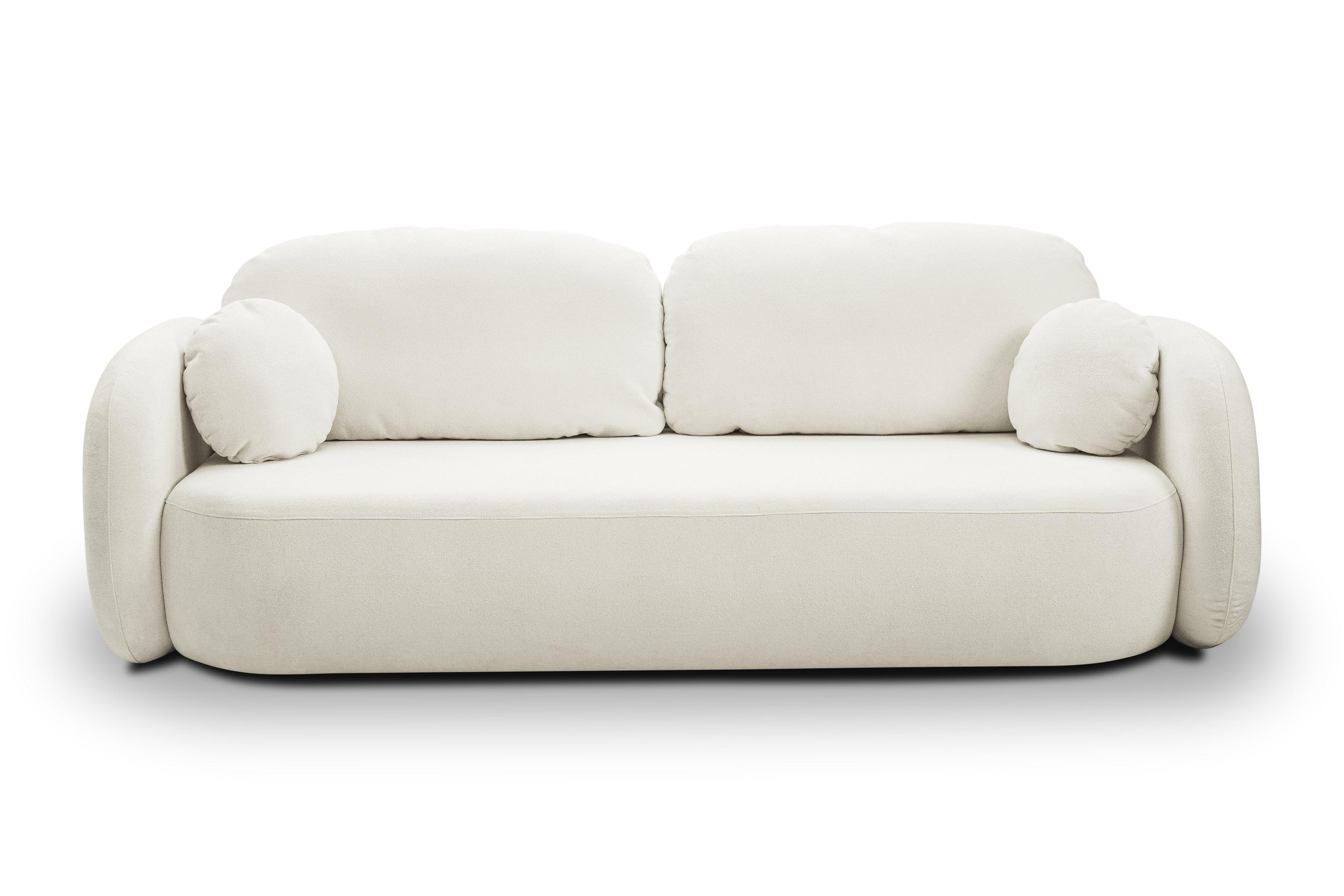 BETTSOFA AMICO Creme Bucle-Stoff mit Schlaffunktion - Creme, Holz (238/86.5/101cm) - MASSENO
