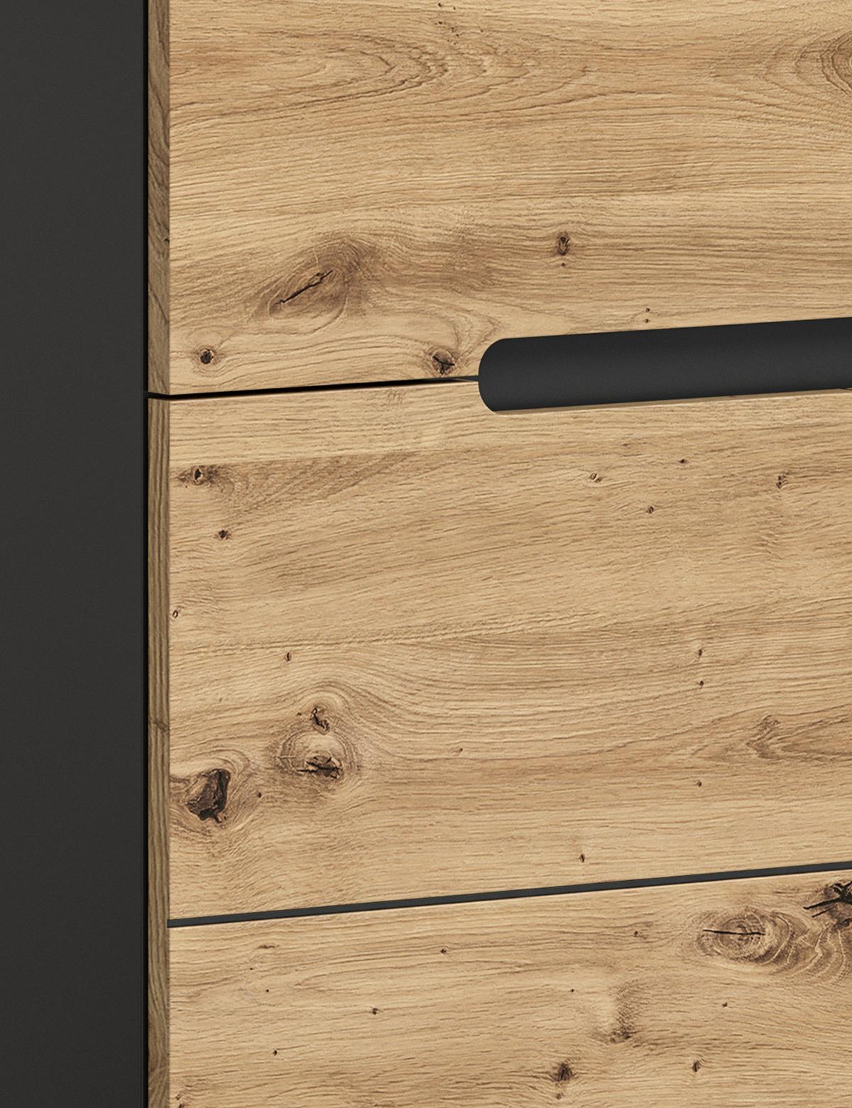 GARDEROBENSCHRANK Schuhschrank Eiche Artisan grau 65 cm mit Soft-Close - Schwarz/Eiche Artisan, Glas/Holz (65/190/37cm) - Inn.Furn