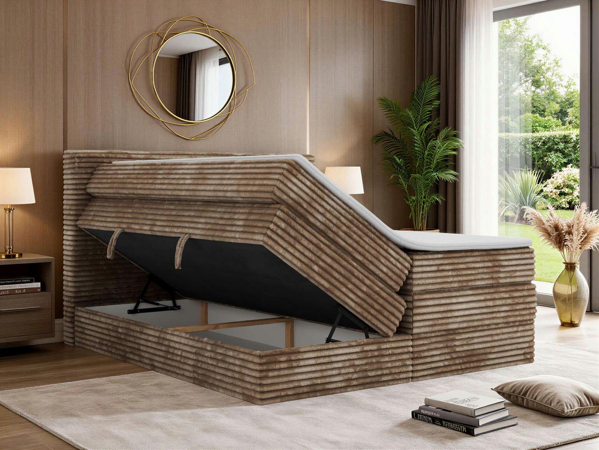 BOXSPRINGBETT TILION KING 200/200 - Braun Cord - Topper Visco - H3 - Schwarz/Braun, Kunststoff/Textil (200/200cm) - MKS