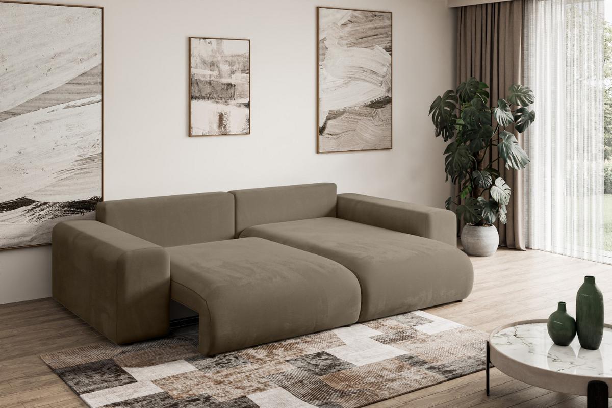 ECKSOFA Ottomane rechts ESKAR-L 266x176x72 Braun Velours - Schwarz/Braun, Holzwerkstoff/Kunststoff (176/266cm) - ALTDECOR