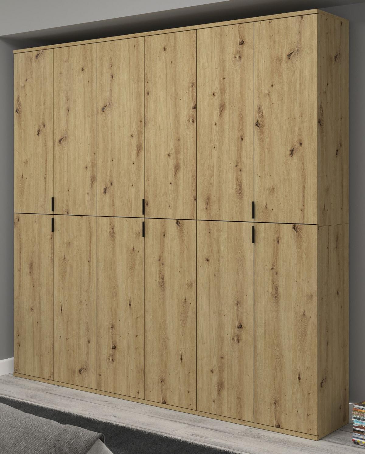 GARDEROBENSCHRANK Eiche Artisan 183 cm, Flurschrank mit 12 Türen - Schwarz/Eiche Artisan, Holzwerkstoff/Kunststoff (183/193/34cm) - Inn.Furn