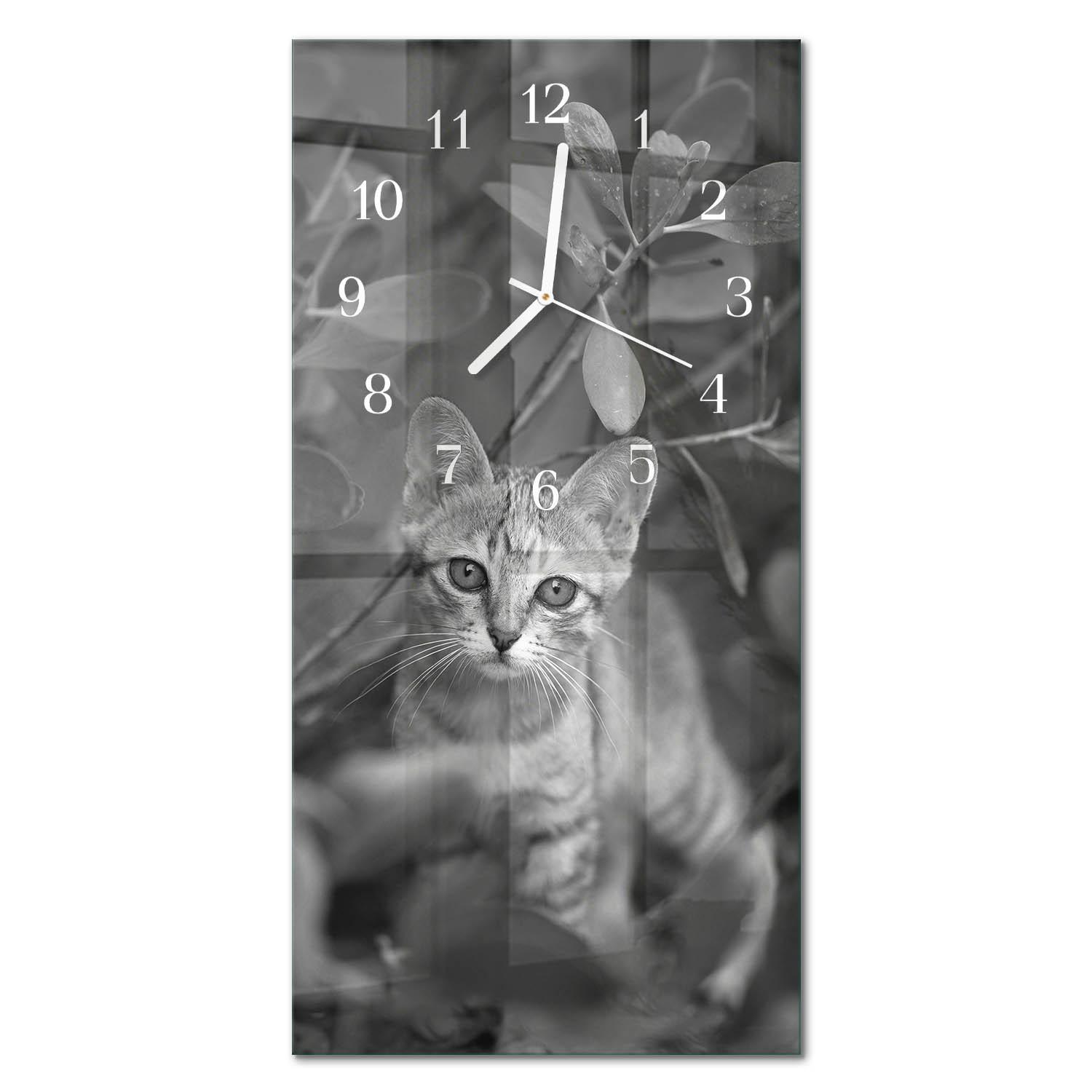 WANDUHR aus Glas 30x60 cm - Katze - Grau, Glas (30/60/0.4cm) - TULUP