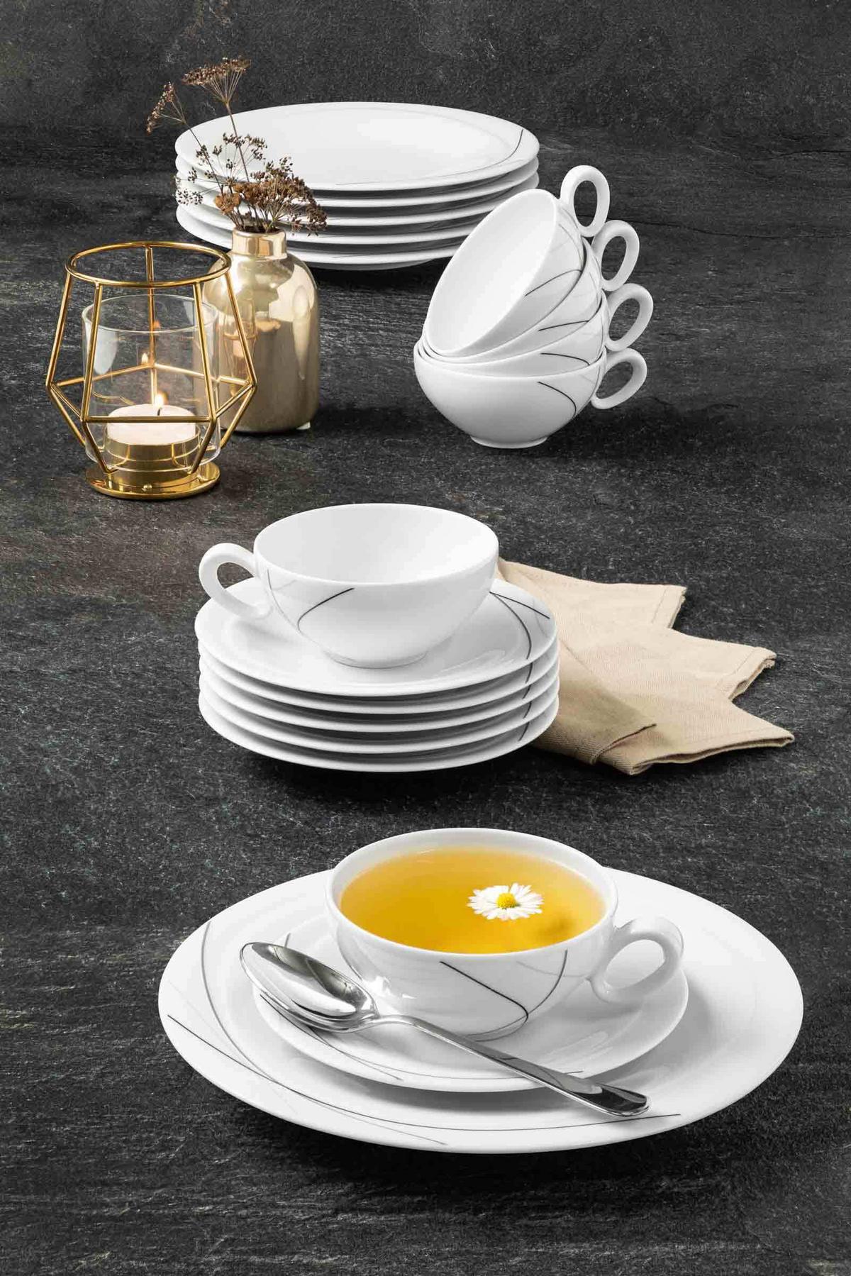 TEESERVICE Trio Highline schwarz-weiß 18-tlg. - Schwarz/Weiß, Keramik (2/2/2cm) - Seltmann Weiden
