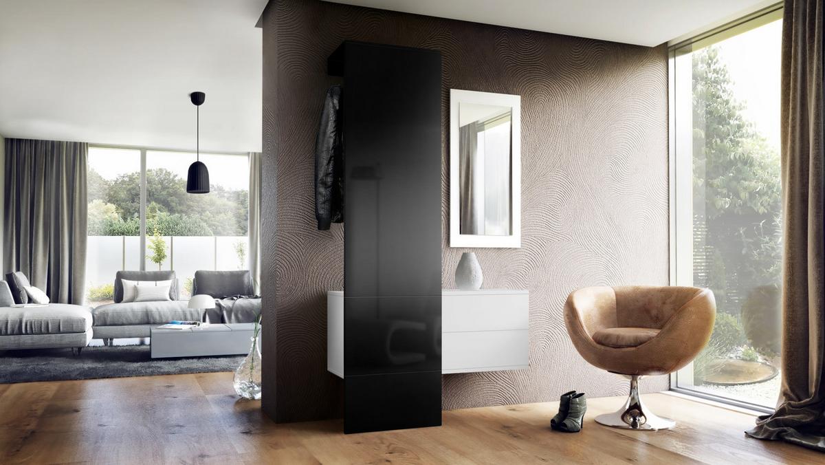 GARDEROBE Carlton Paneel in Schwarz Hochglanz - Schwarz Hochglanz, Holzwerkstoff (105/193/35cm) - Vladon