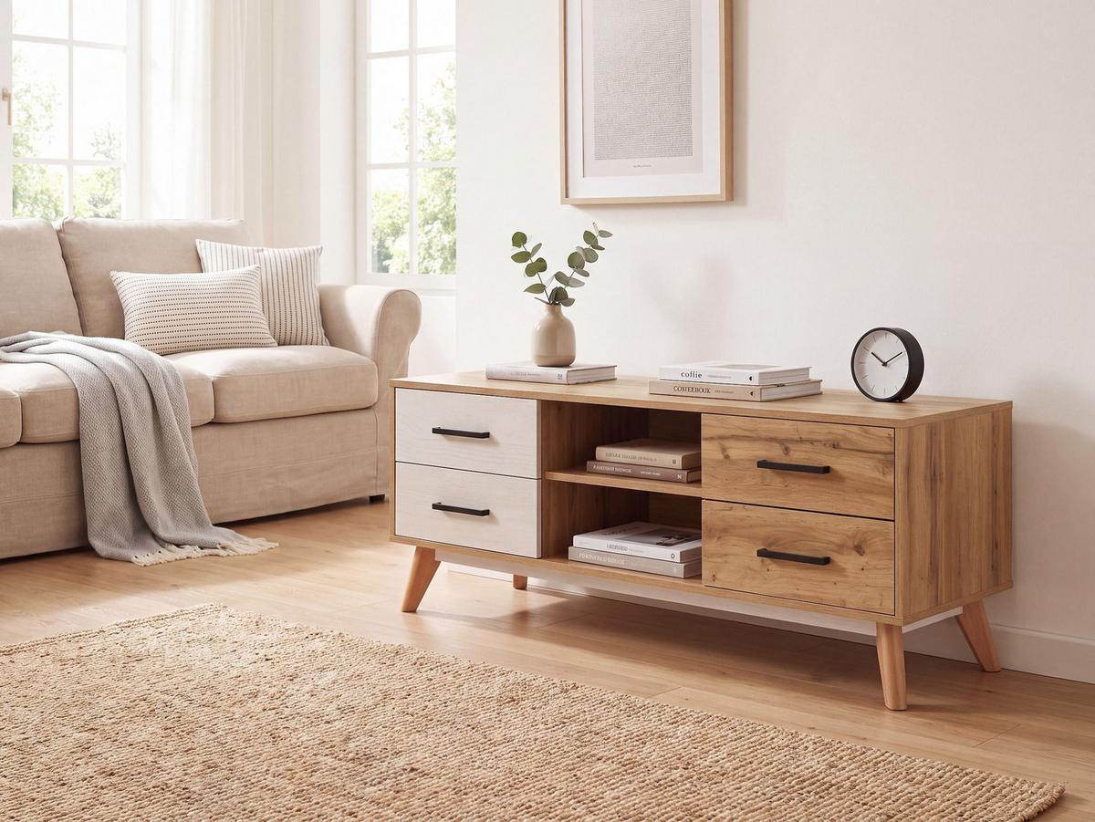 TV-MÖBEL Hellbraun, Weiß FLORIDA 40/120/49 cm - Hellbraun, Holzwerkstoff (120/49/40cm) - Beliani