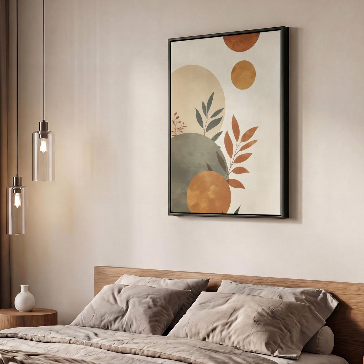 LEINWAND Bilder mit Rahmen - Formen - Rund - Blätter - Beige - 50x70 - Rostfarben, Textil (50/70cm) - MuchoWow