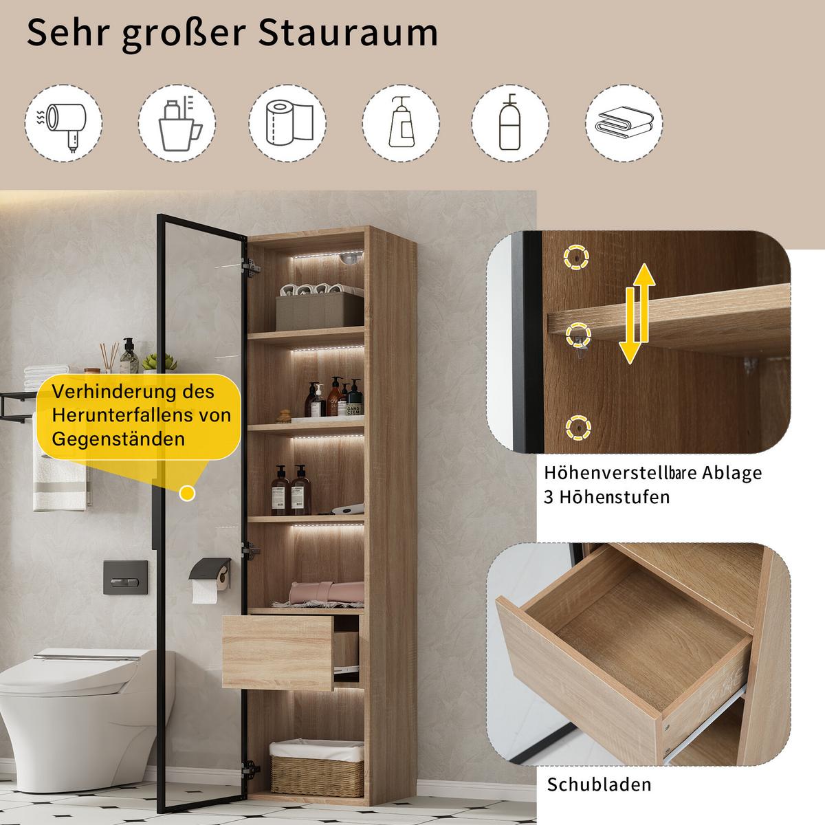 VITRINENSCHRANK in Holzoptik 40/34.5/165 cm - Braun, Glas/Holzwerkstoff (34/165/40cm) - Urban Meuble