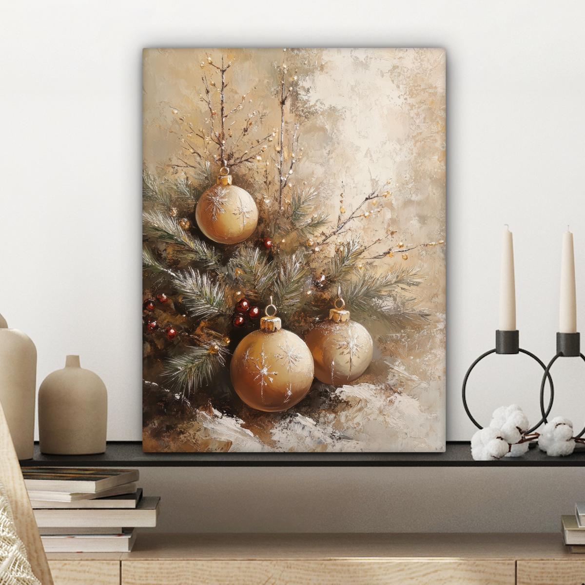 LEINWANDBILD Weihnachten - Kugeln - Beige - Gold Room Decor 30x40 cm - Goldfarben, Textil (30/40cm) - MuchoWow