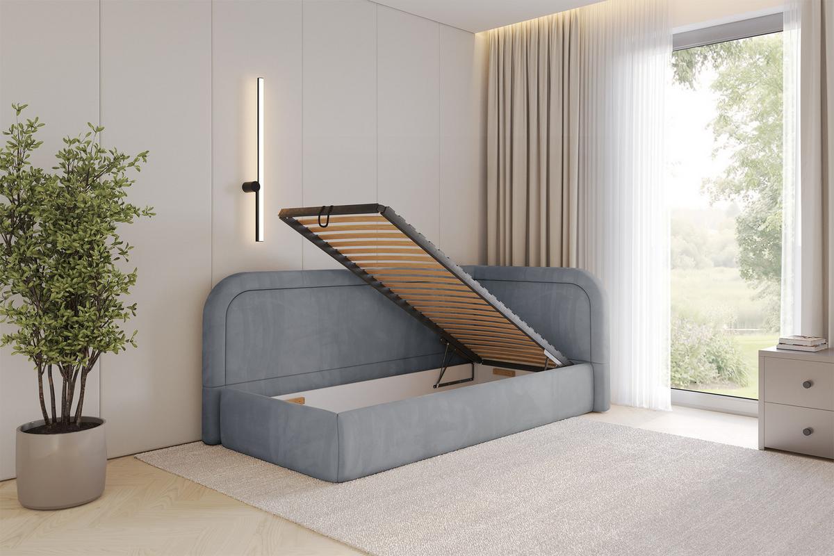 EINZELLBETT Jugendbett mit Bettkasten und Matratze H3/H4, Links - JOVY 100x200 Grau - Grau, Holzwerkstoff/Textil (100/200cm) - ALTDECOR