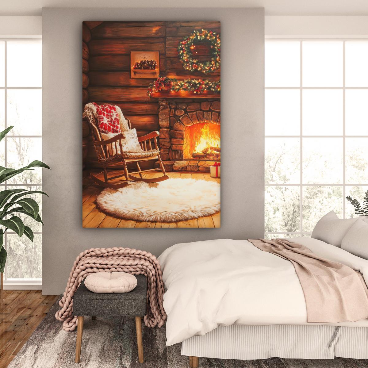 LEINWANDBILD Winter - Weihnachten - Zuhause - Kamin Deko Groß 90x140 cm - Bernsteinfarben, Textil (90/140cm) - MuchoWow
