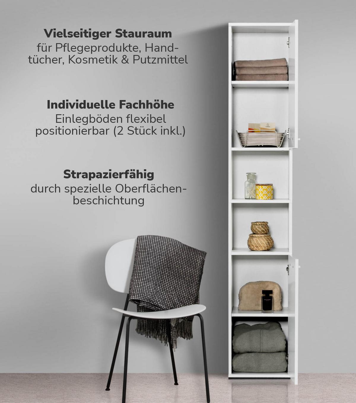 BAD HOCHSCHRANK Der Kapitän - Weiß, Holzwerkstoff (33/180/34cm) - Mokebo