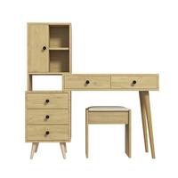 SCHMINKTISCH mit Hocker Naturholzoptik mit versenkbarem Spiegel, 5 Schubladen - Naturfarben, Holzwerkstoff (123/120/40cm) - Urban Meuble