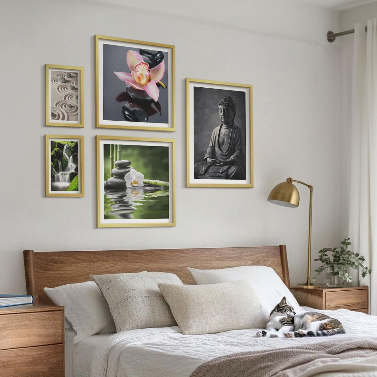 BILDER SET 5er Set - 50x50 cm & 20x30 cm & 40x60 cm Goldrahmen - Red Accents London - Goldfarben, Kunststoff (40/60cm) - TULUP