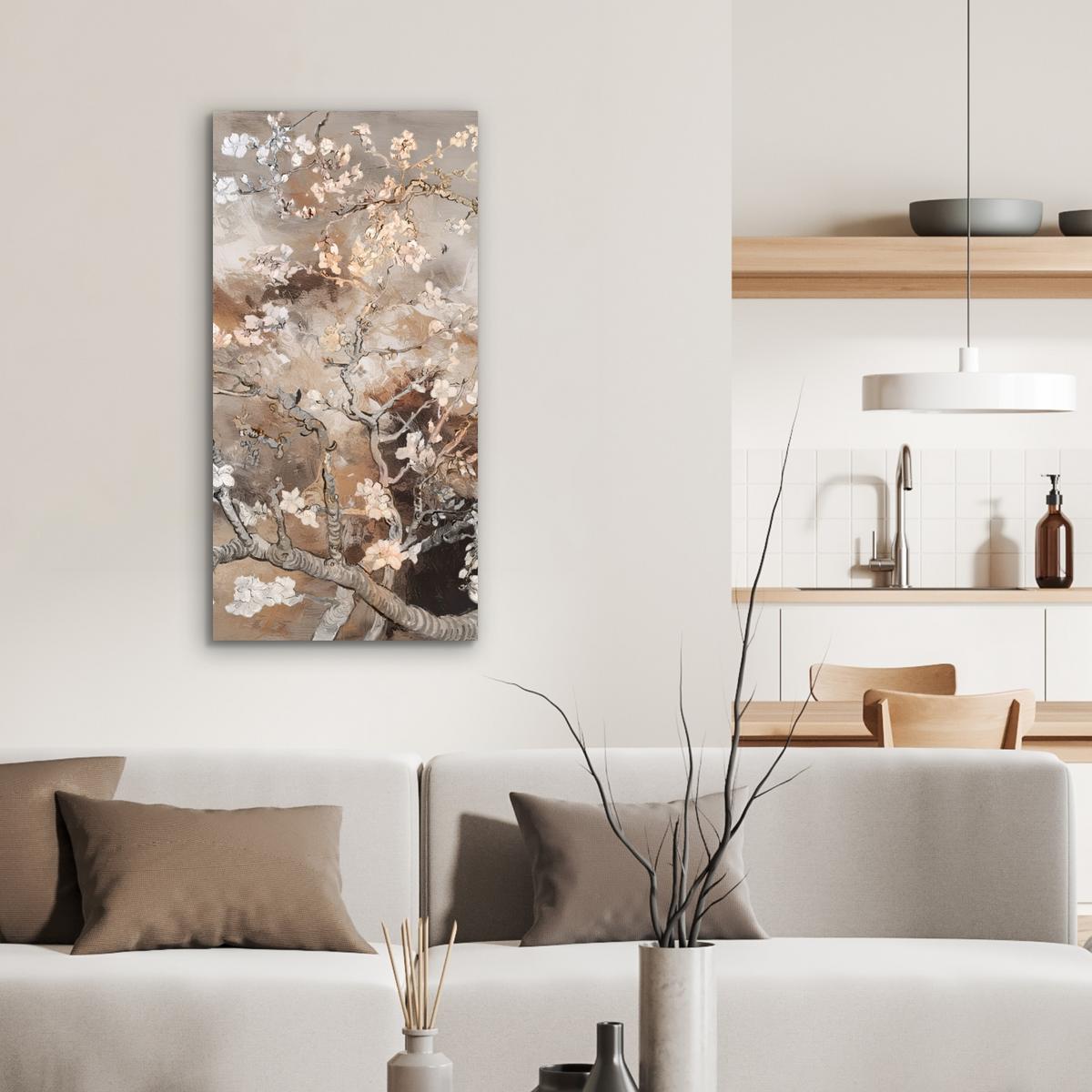 METALLBILD Mandelblüte - Kunst - Van Gogh - Beige - Abstrakt 40x80 cm - Braun, Metall (40/80cm) - MuchoWow