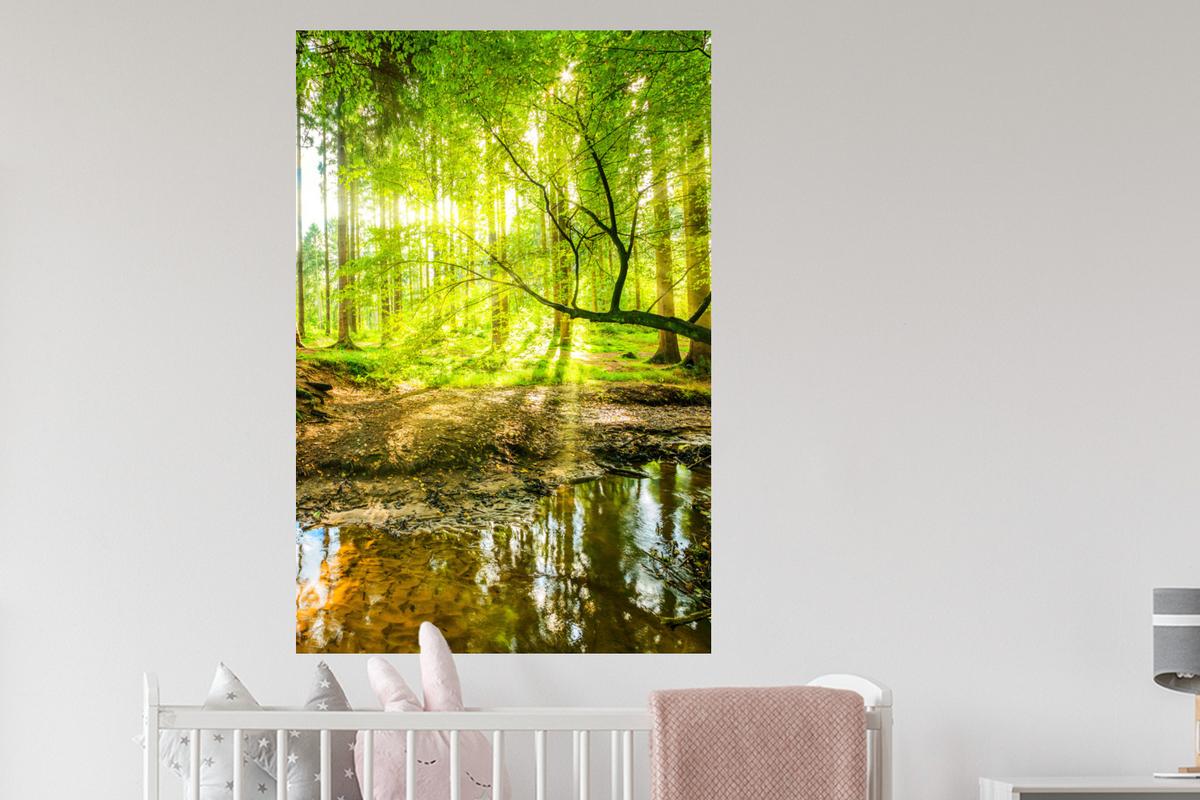 WANDTATTOO Wald - Landschaft - Wasser - Bäume - Sonne - Grün - Natur Wandaufkleber 80x120 cm - Grün, Kunststoff (80/120/0.1cm) - MuchoWow