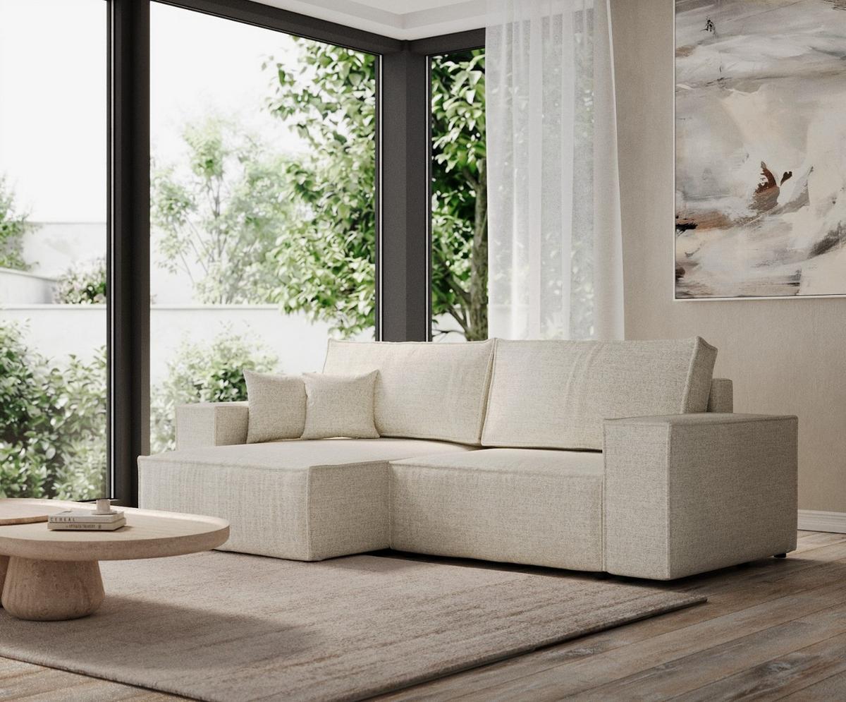 ECKSOFA CAVO mit Schlaffunktion Hellbeige im City Stoff - Beige/Schwarz, Holz/Holzwerkstoff (255/148cm) - AltaBeds