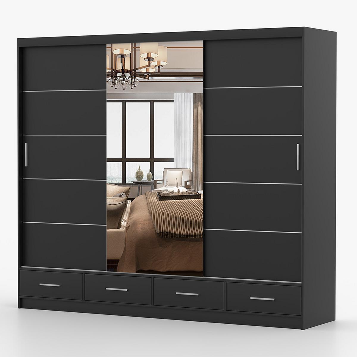 KLEIDERSCHRANK Florence 250 cm, 250/215/64, 2-türig, schwarz - Schwarz, Holzwerkstoff (250/215/64cm) - imoebel24