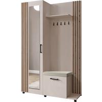 GARDEROBE Linaro mit Spiegel, Sitzbank in Lamellen-Optik 137/207/42 cm, Rechts - Kaschmir/Schwarz, Holzwerkstoff (137/207/42cm) - WFL GROUP