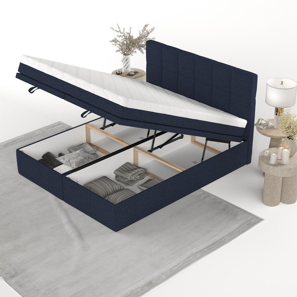 BOXBETT Elano 160/200 cm Marineblau im Riva Stoff - Schwarz/Dunkelblau, Holz/Holzwerkstoff (160/200cm) - AltaBeds