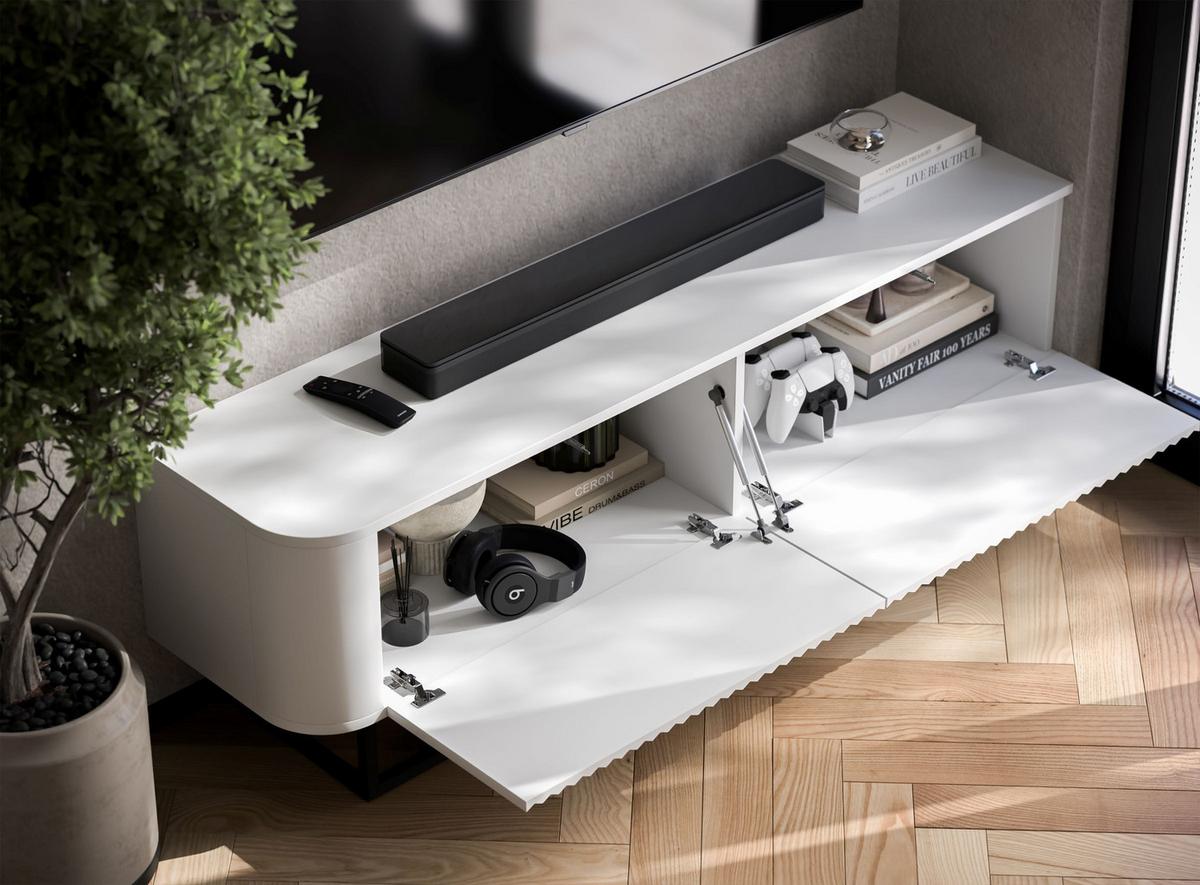 TV-LOWBOARD Aurora Weiß matt 140 cm mit Metallrahmen - Goldfarben/Weiß, Holzwerkstoff/Metall (140/44/35cm) - Meble Lindner