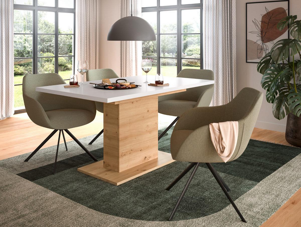 ESSTISCH weiß, Eiche Artisan, Küchentisch ausziehbar 150 - 190 cm - Weiß/Eiche Artisan, Holzwerkstoff/Metall (150/90/76cm) - Inn.Furn