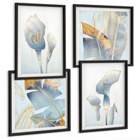 BILDER SET 4er Set - 50x50 cm & 40x60 cm Schwarzer Rahmen - Blaue Blumen im Hintergrund - Schwarz, Kunststoff (50/50cm) - TULUP
