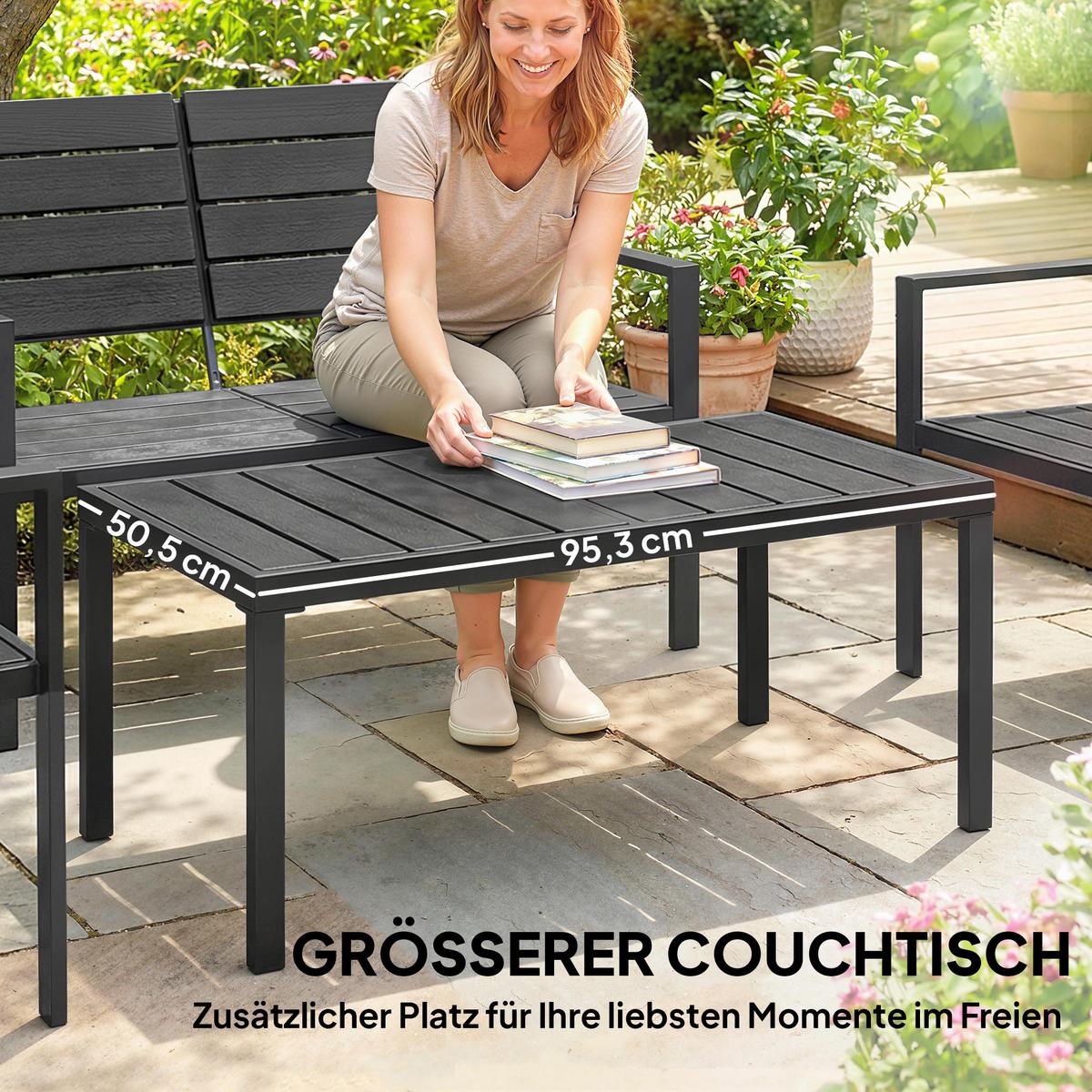 BALKONMÖBEL-SET 4er Set HDPE Metall Schwarz - Schwarz, Metall - Outsunny