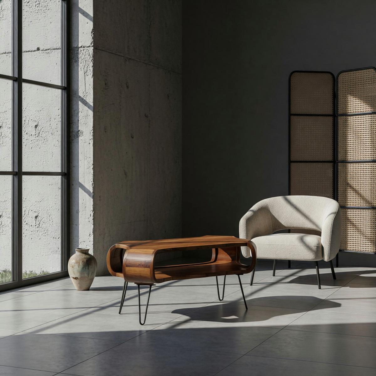 COUCHTISCH Rechteckig in Massivholz und Metall 100x60x47cm mit Stauraum und Haarnadelbeinen - Schwarz/Braun, Holz/Metall (60/100/47cm) - KADIMA DESIGN