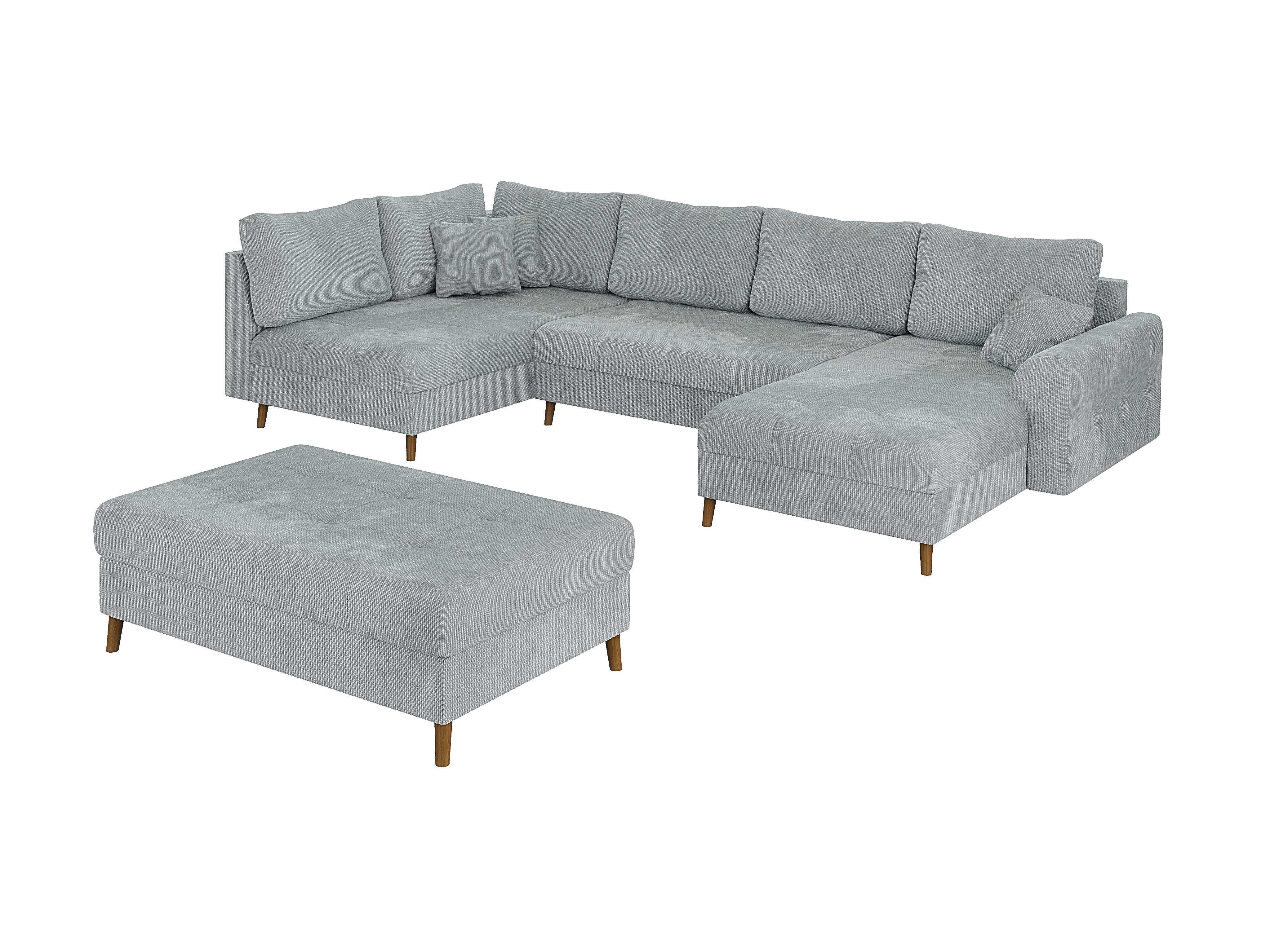 WOHNLANDSCHAFT inkl. Hocker Sigurd Hellgrau Chenille - Hellgrau/Braun, Holz/Textil (310/81/161cm) - S-Style