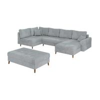 WOHNLANDSCHAFT inkl. Hocker Sigurd Hellgrau Chenille - Hellgrau/Braun, Holz/Textil (310/81/161cm) - S-Style