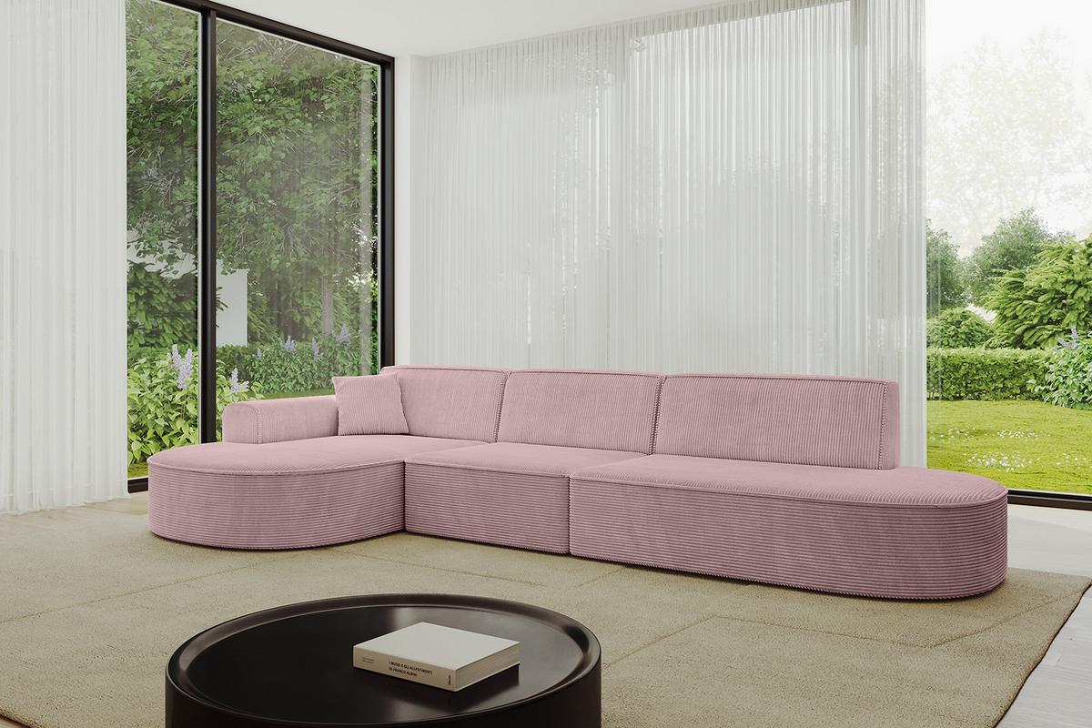 ECKSOFA Ottomane Links MARI-L2 - 328x171x79 cm Rosa Cord - Schwarz/Rosa, Holzwerkstoff/Kunststoff (171/321cm) - ALTDECOR