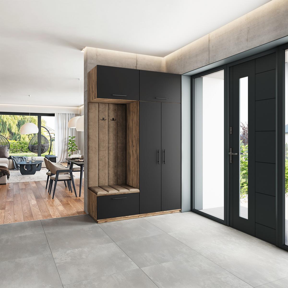 GARDEROBENSCHRANK REMA 150/240/60 cm Modern Garderobe-Set Eiche Lefkas - Eichefarben/Schwarz, Holzwerkstoff (150/240/60cm) - MASSENO