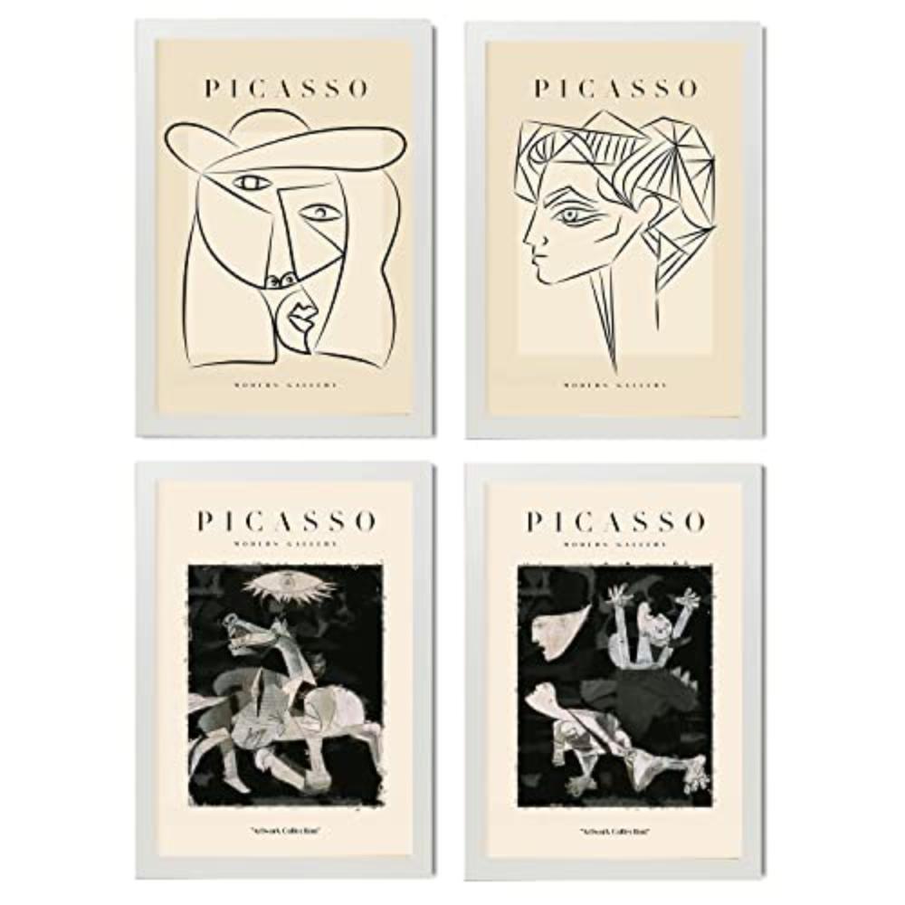 POSTER Set mit 4 Picasso Sammlung NoirAusdruck A3 Weißer Rahmen - Weiß, Papier (29.7/3cm) - Nacnic