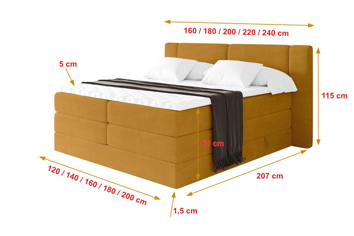 BOXSPRINGBETT mit Matratze H3/H4 - EVON KING - 180x200 cm Senfgelb - Dunkelgelb, Holzwerkstoff (180/200cm) - ALTDECOR