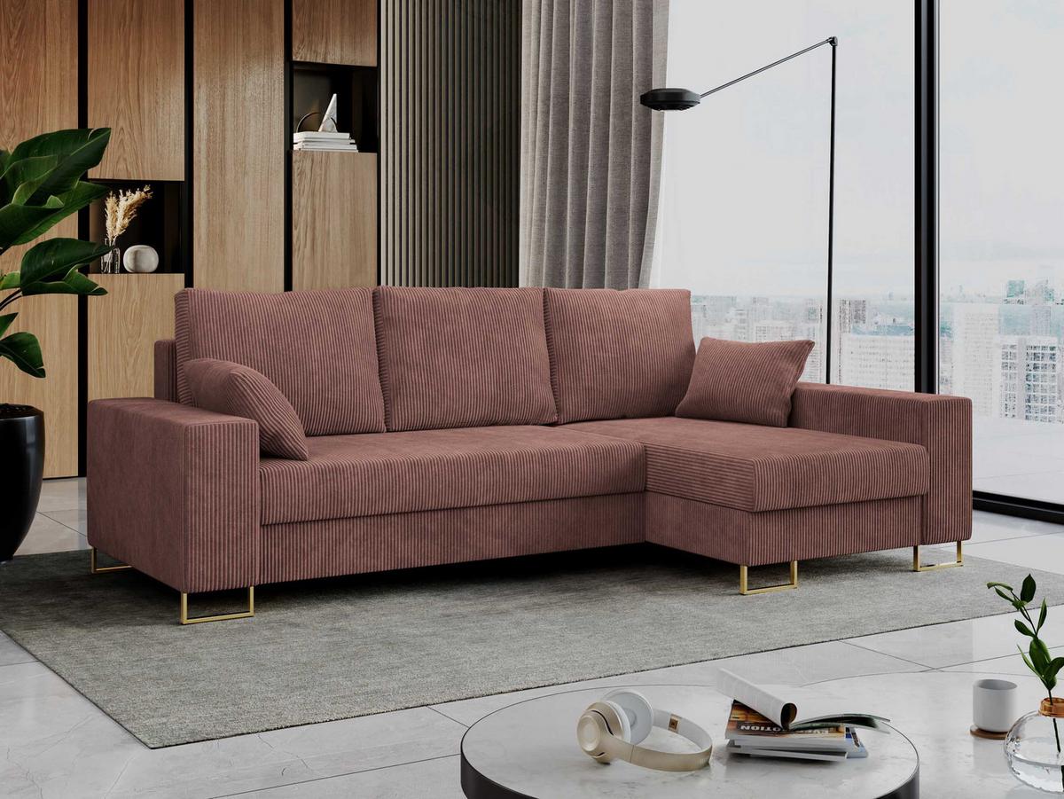 ECKSOFA Dorian Cord Braun - Goldfarben/Braun, Textil/Metall (242/138cm) - MKS