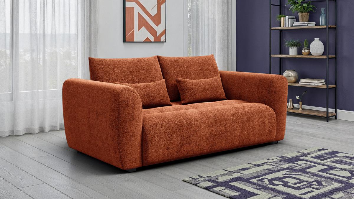SOFA SORENO 3-Sitzer, orange - Schwarz/Orange, Holz/Textil (214/94/114cm) - Wozimo