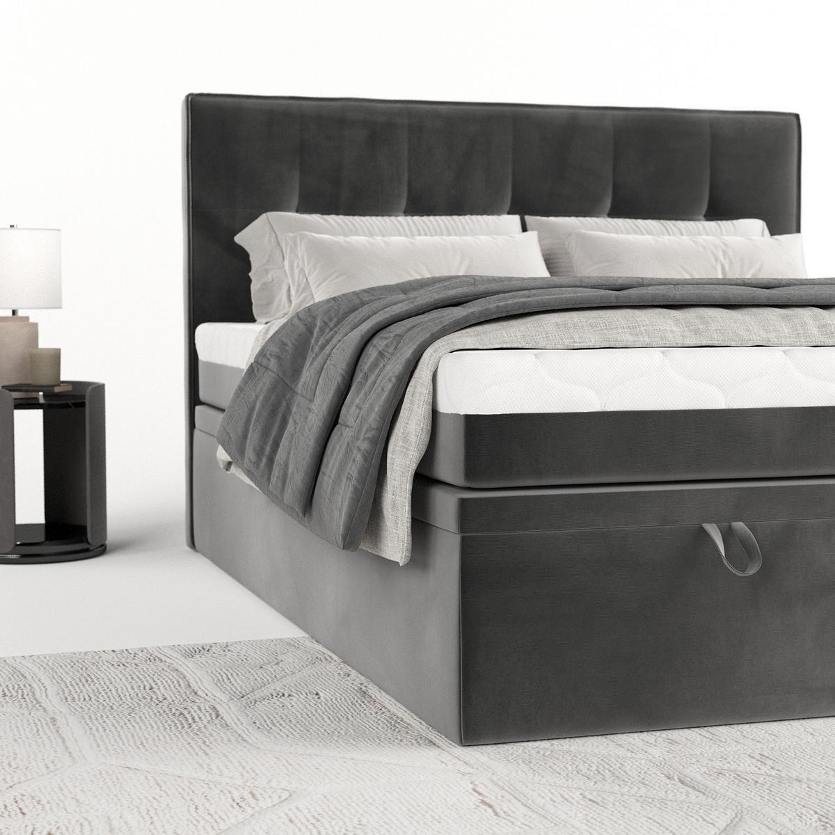 BOXBETT Arivo 140/200 cm Grau im Kronos Stoff - Schwarz/Grau, Holz/Holzwerkstoff (140/200cm) - AltaBeds