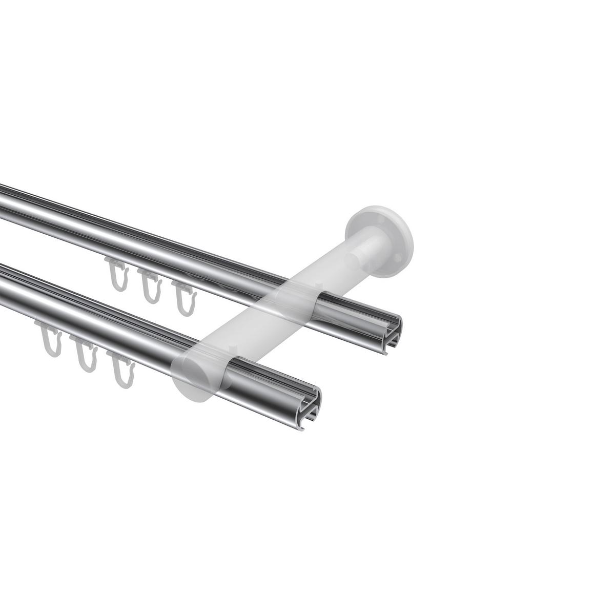 GARDINENSTANGE INNENLAUF Platon Tanara 320 cm (geteilt in 2 x 160 cm), 2-läufig, 20 mm Ø Chrom - Chromfarben/Weiß, Metall (320cm) - INTERDECO