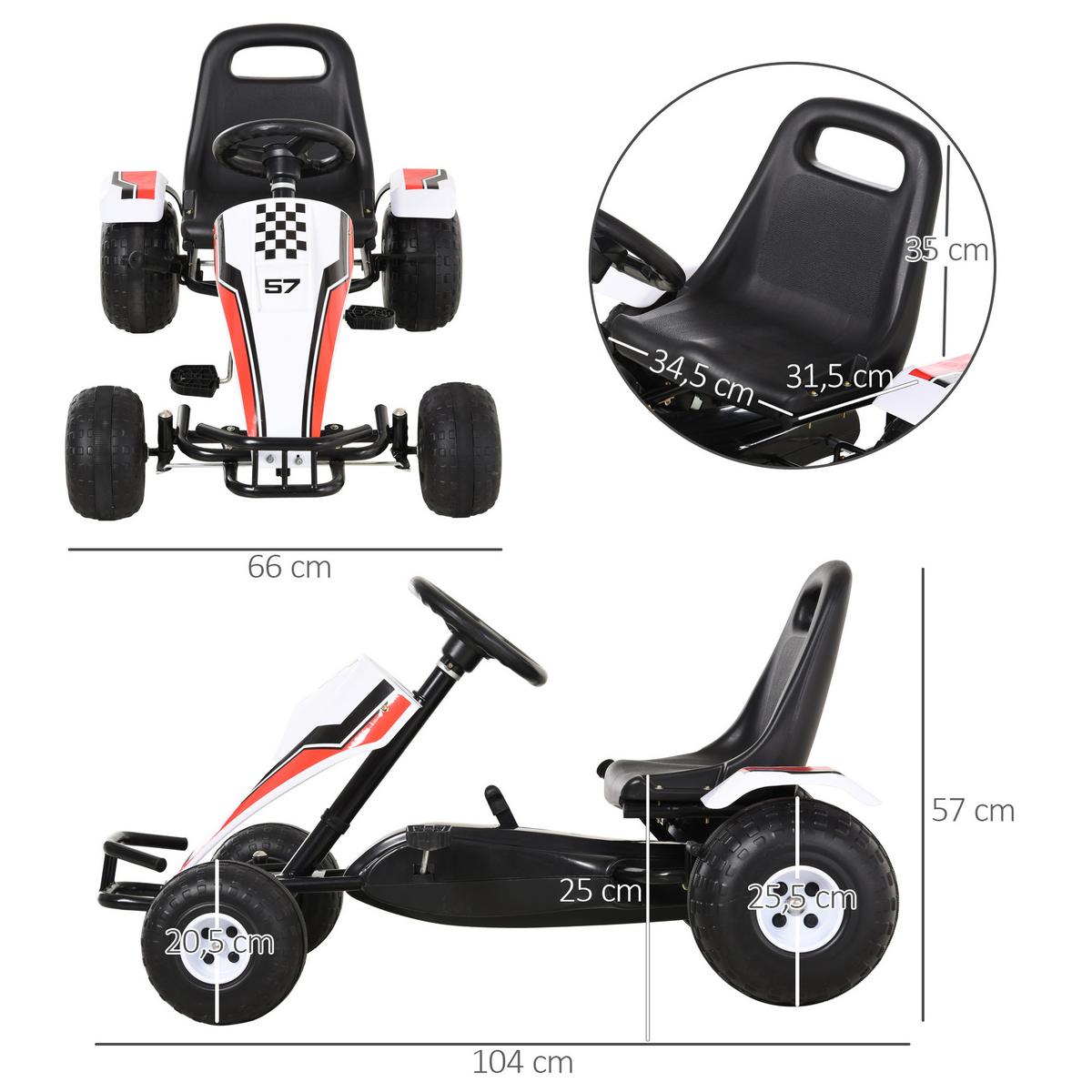 GO Kart Mit Pedal Kinderfahrzeug Tretauto mit Pedal für 3-6 Jahre Stahl Weiß - Weiß, Metall (104/66/57cm) - HOMCOM